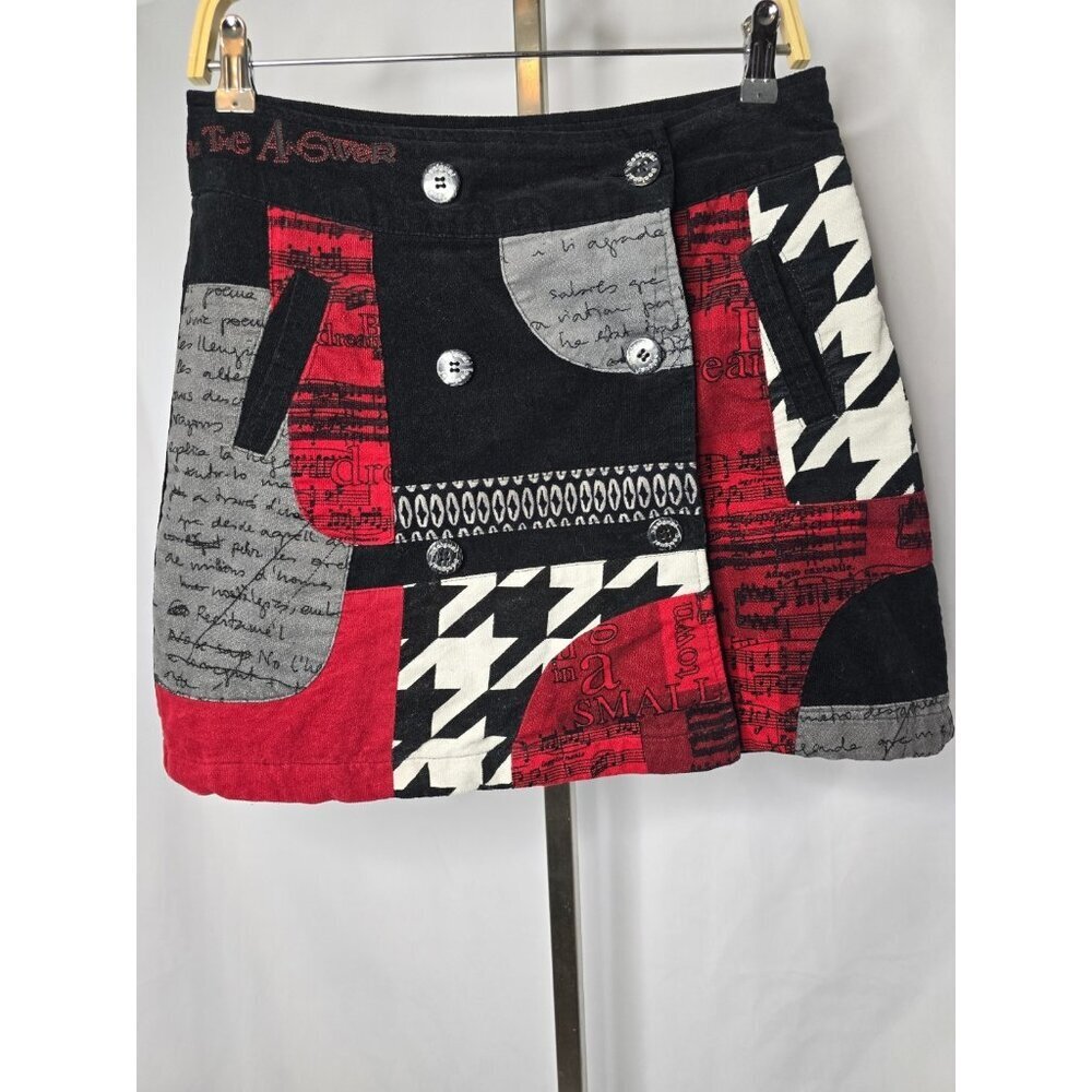 DESIGUAL Multicolor Patchwork Corduroy Button- Y2K Mini Skirt Size 38/Small